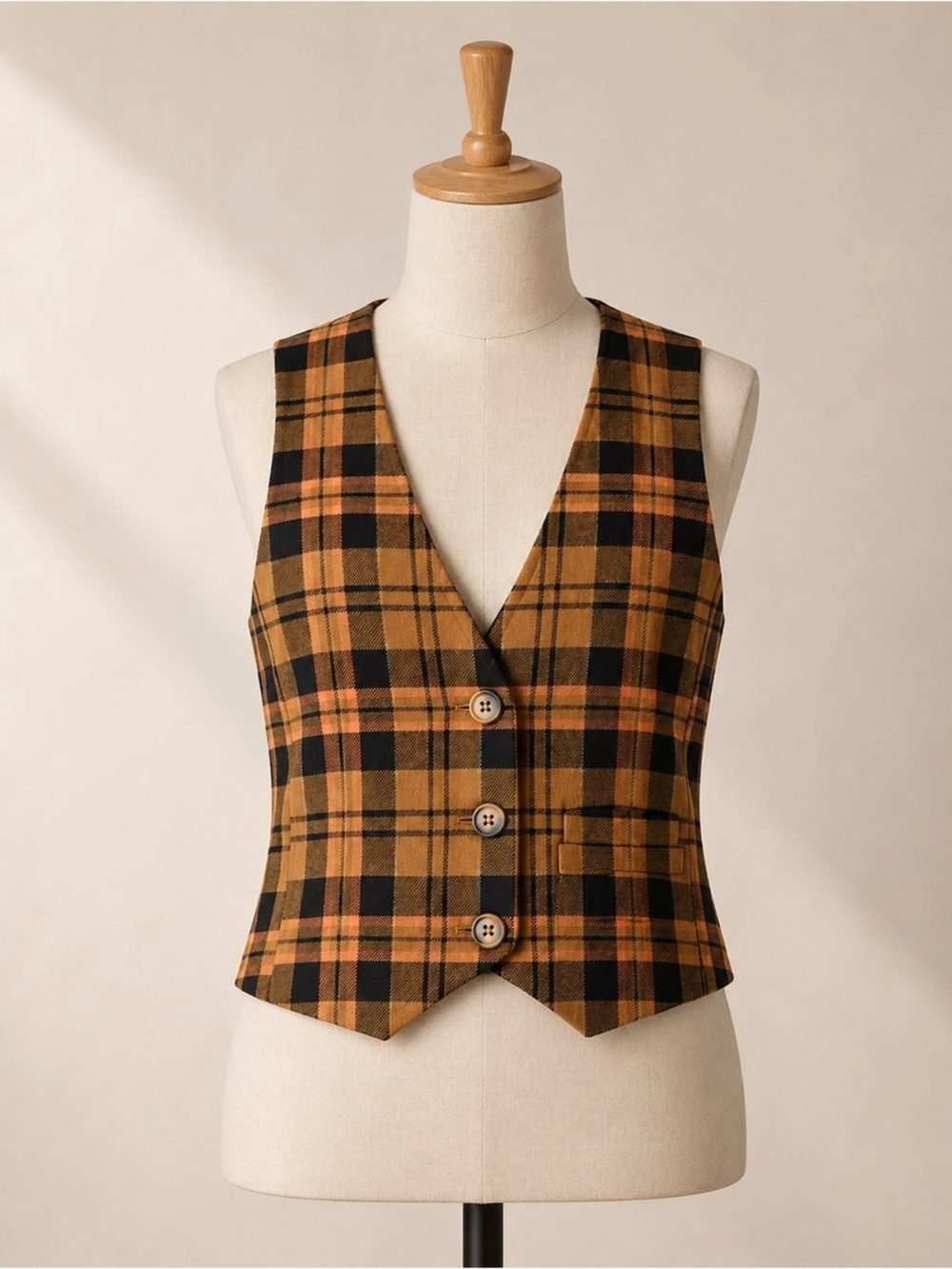 We The Free Plaid Button Front Vest 3 Button Cinch Back Size XS Free People NWOT